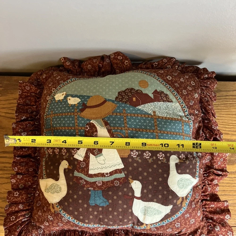 Vintage 1970's Old Country Style Pillow Goose Girl Floral Pattern Cottagecore